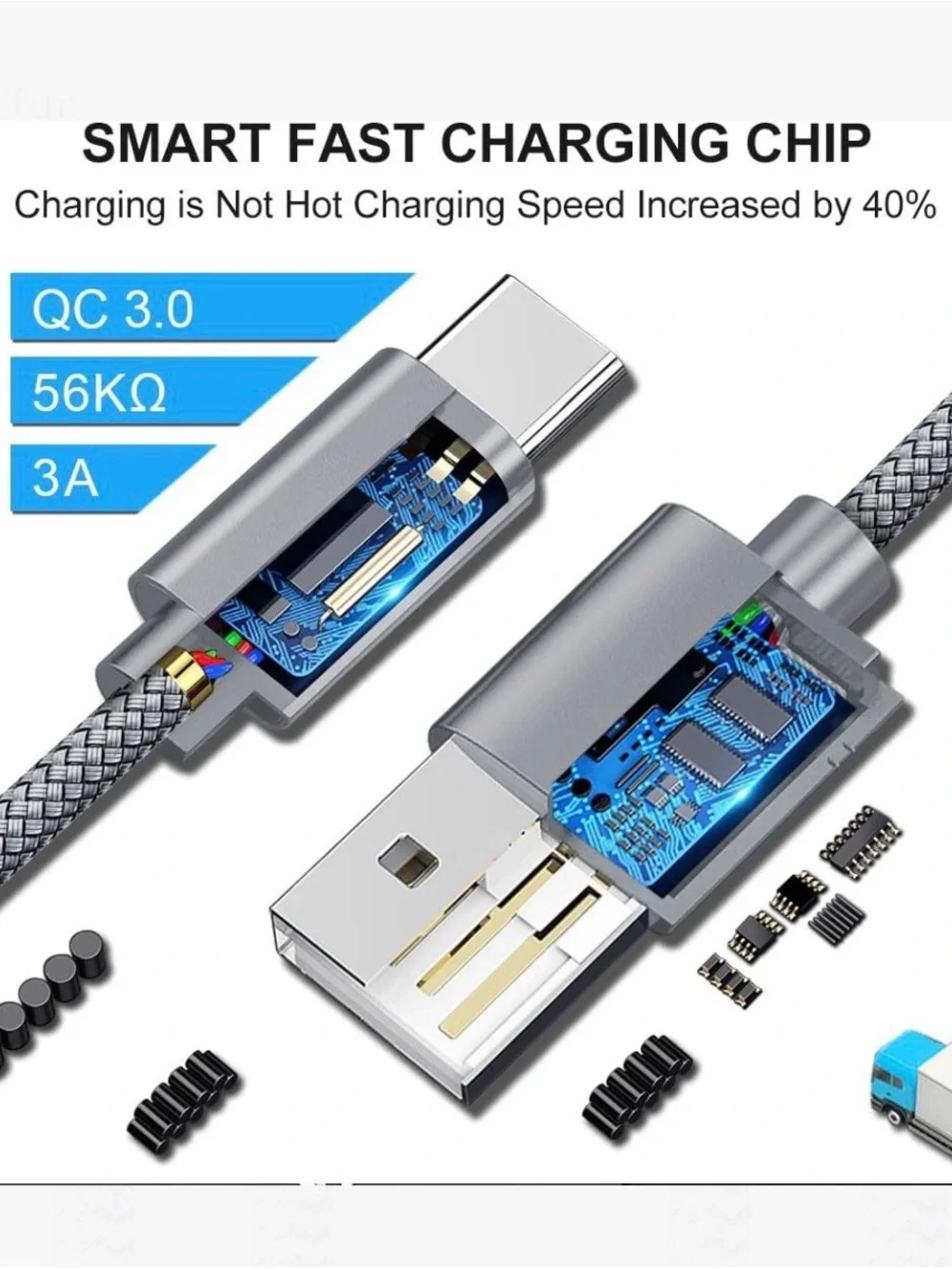 USB-A to USB-C Charging Cable - Gray Braided (2-Pack)